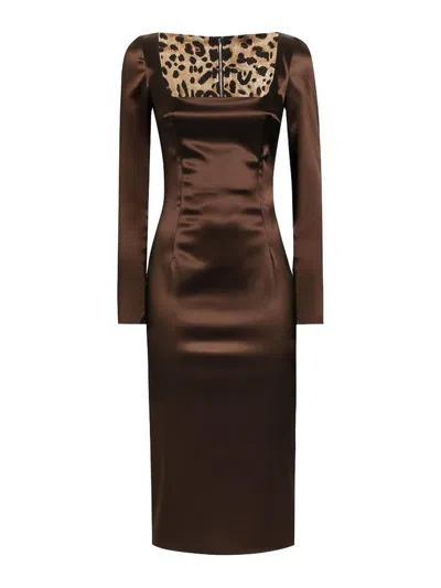 Dolce & Gabbana Stretch Satin Dress In Brown