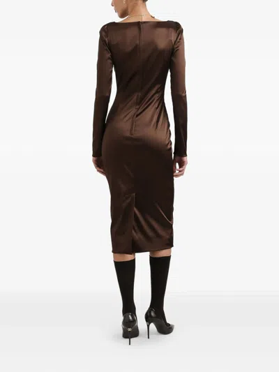 Dolce & Gabbana Stretch Satin Dress In Brown