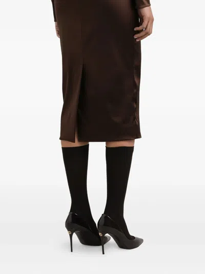 Dolce & Gabbana Stretch Satin Dress In Brown