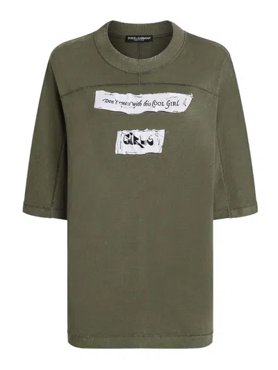 Dolce & Gabbana Panelled Graphic-print T-shirt In Green
