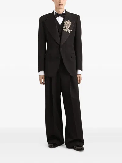 Dolce & Gabbana Satin Lapel Blazer Structured Shoulders Straight Hem In Black