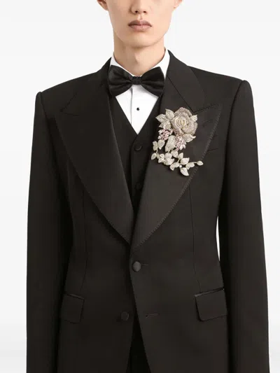 Dolce & Gabbana Satin Lapel Blazer Structured Shoulders Straight Hem In Black
