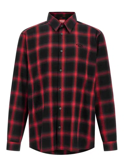 Diesel Button-up Shirt With Bold Checkered Pattern In Red