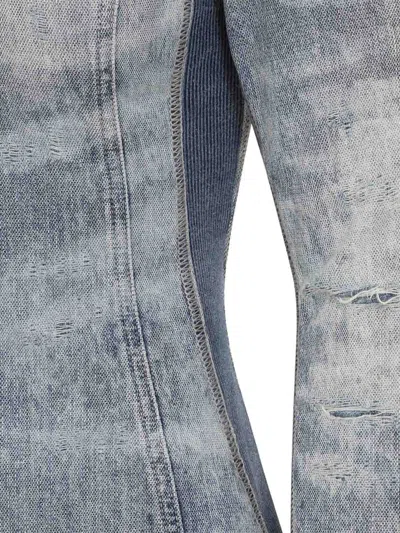 Diesel Shirt In Distressed Honeycomb Denim In Blue