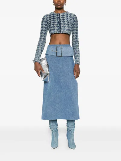Diesel Long Sleeve Cropped Houndstooth Top In Blue