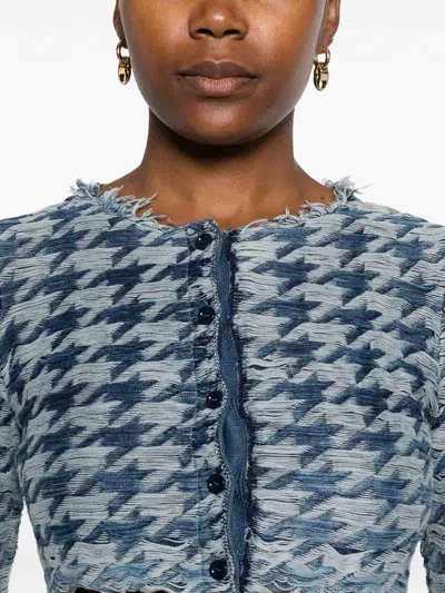 Diesel Long Sleeve Cropped Houndstooth Top In Blue