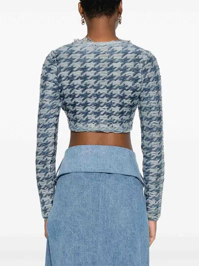 Diesel Long Sleeve Cropped Houndstooth Top In Blue