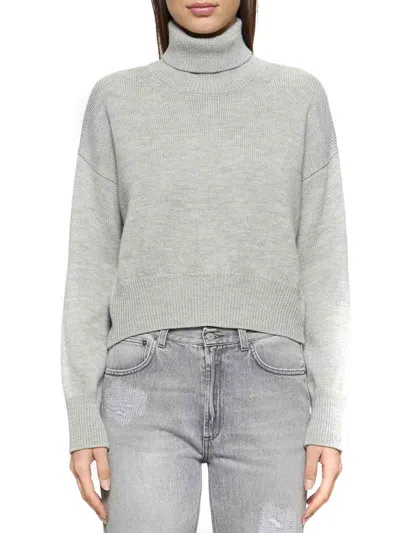 Dondup Cropped Grey Wool Sweater With High Neck In Gray