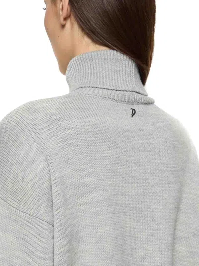 Dondup Cropped Grey Wool Sweater With High Neck In Gray