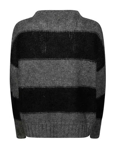 Dondup Striped Mohair Blend Sweater In Gray