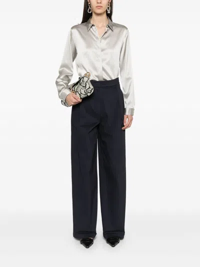 Emporio Armani Cotton Wide-leg Trousers In Blue