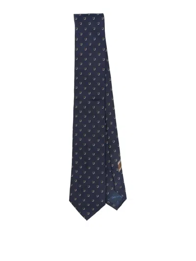 Ferragamo Gancini Print Silk Tie With Standard Width In Black
