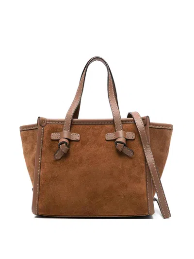 Gianni Chiarini Structured Brown Calfskin Shopper With Detachable Strap In Brown