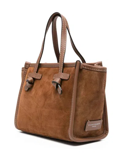 Gianni Chiarini Structured Brown Calfskin Shopper With Detachable Strap In Brown