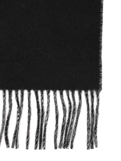 Jacquemus Black Bold White Lettering Twisted Fringe Scarf In Black