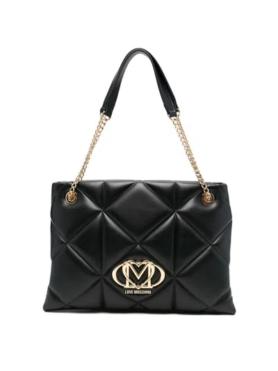 Love Moschino Quilted Black Shoulder Bag With Gold-tone Accents In Black