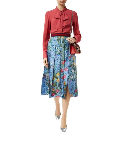 Shop Gucci Floral Print Pleated Skirt