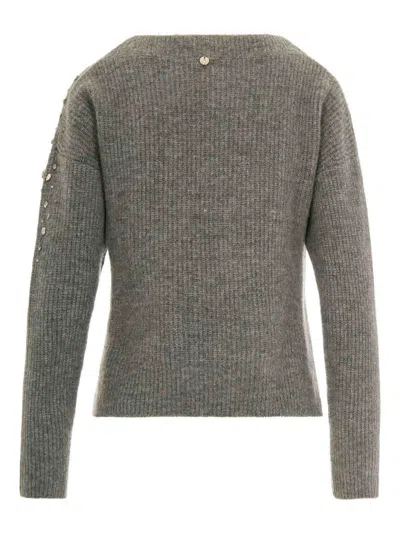 Liu •jo Liu Jo Textured Knit Sweater With Sparkling Embellishments In Gray