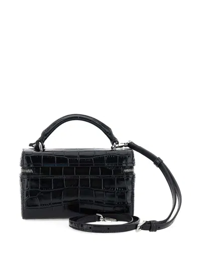 Michael Kors Glossy Croc-embossed Handbag With Structured Silhouette In Black