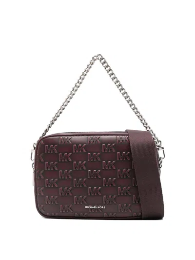 Michael Kors Burgundy Logo-embossed Lamb Leather Shoulder Bag In Red