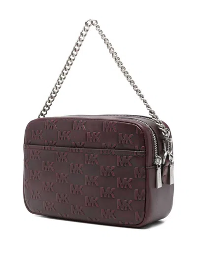Michael Kors Burgundy Logo-embossed Lamb Leather Shoulder Bag In Red