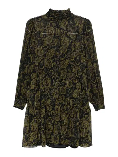 Michael Kors Paisley Pattern Long-sleeved Dress With Ruffle Accents In Green