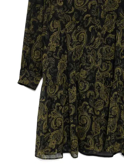 Michael Kors Paisley Pattern Long-sleeved Dress With Ruffle Accents In Green