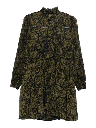 Michael Kors Paisley Pattern Long-sleeved Dress With Ruffle Accents In Green