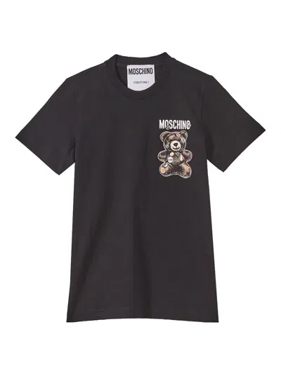 Moschino Playful Black Cotton T-shirt With Iconic Bear Design In Black