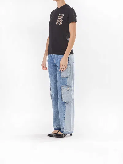 Moschino Playful Black Cotton T-shirt With Iconic Bear Design In Black