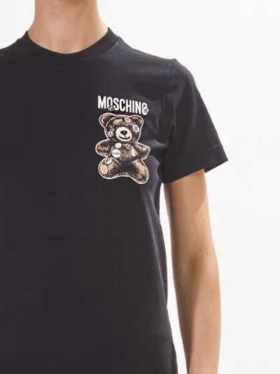 Moschino Playful Black Cotton T-shirt With Iconic Bear Design In Black