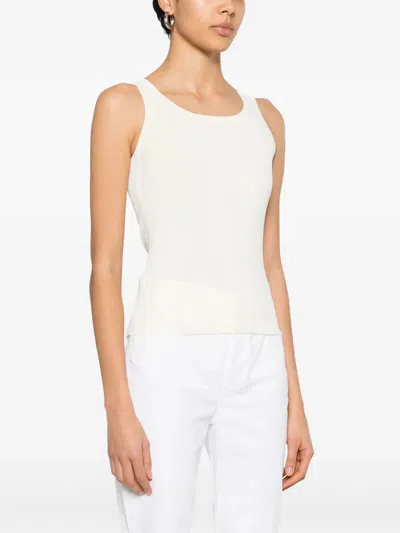 Max Mara Textured White Sleeveless Top With Round Neckline In Neutral