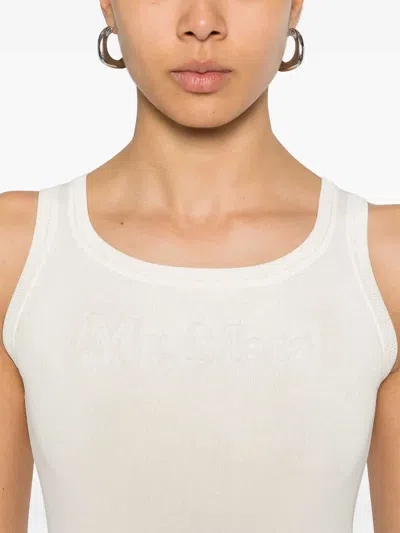 Max Mara Textured White Sleeveless Top With Round Neckline In Neutral