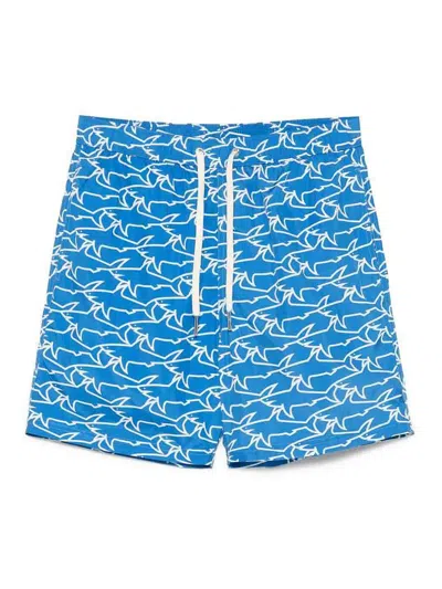 Paul & Shark Swimwear With Drawstring Waist And All-over Print In Blue