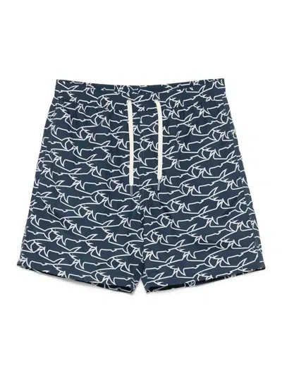Paul & Shark Swim Trunks Print Drawstring Waistband In Blue