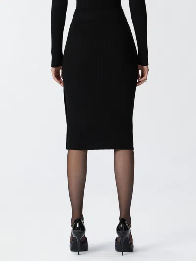 Pinko Ribbed Calf-length Skirt With Buttons In Black
