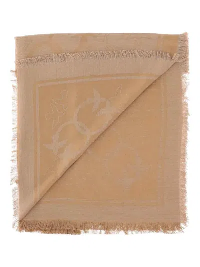 Pinko Viscose Blend Scarf With Love Birds Pattern In Neutral