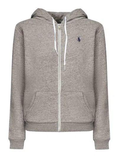 Polo Ralph Lauren Grey Zip-up Sweatshirt In Cotton Blend In Gray