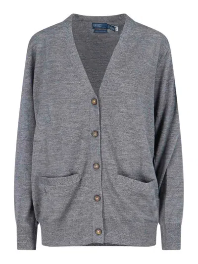 Polo Ralph Lauren Medium-weight Italian Wool Cardigan With V-neck In Gray