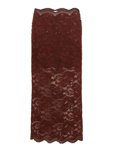 Rabanne Floral Stretch-guipure Lace Midi Skirt In Brown