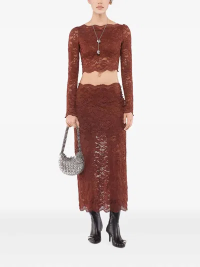 Rabanne Floral Stretch-guipure Lace Midi Skirt In Brown