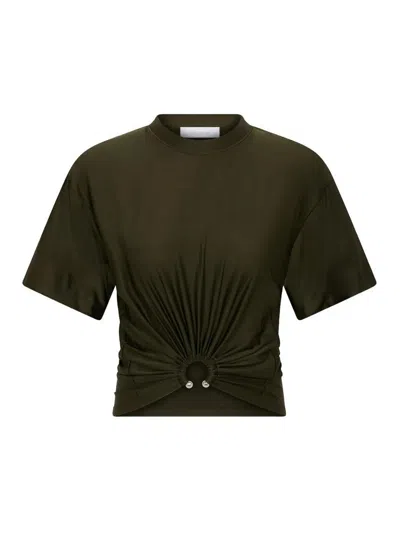 Rabanne Embellished Gathered Satin-jersey T-shirt In Green