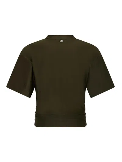 Rabanne Embellished Gathered Satin-jersey T-shirt In Green