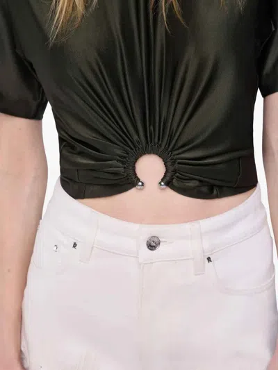 Rabanne Embellished Gathered Satin-jersey T-shirt In Green