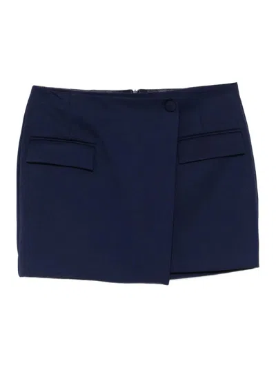 Patrizia Pepe Wrap-style Mini Skirt With Button Closure In Blue