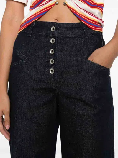 Patrizia Pepe High-waisted Wide-leg Pants With Button Front In Black