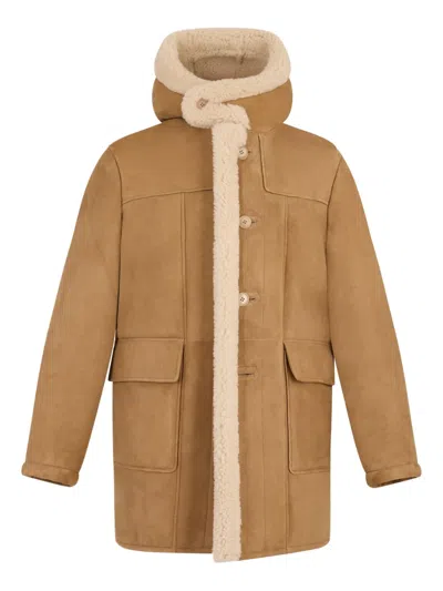 Fursac Hooded Shearling Coat In Brown