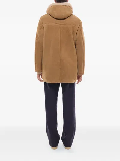 Fursac Hooded Shearling Coat In Brown