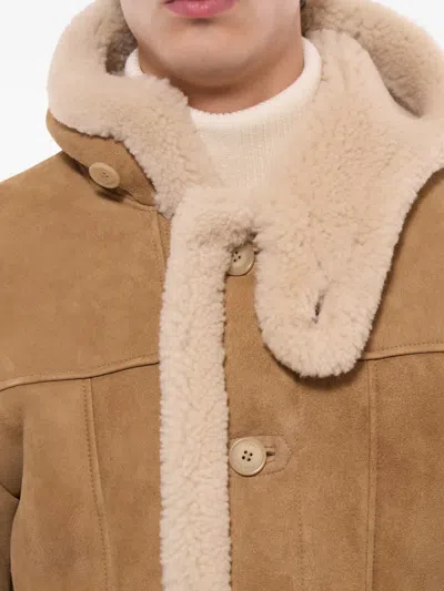 Fursac Hooded Shearling Coat In Brown