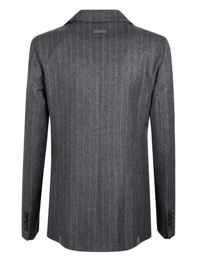 Peserico Pinstripe-pattern Double-breasted Jacket In Gray